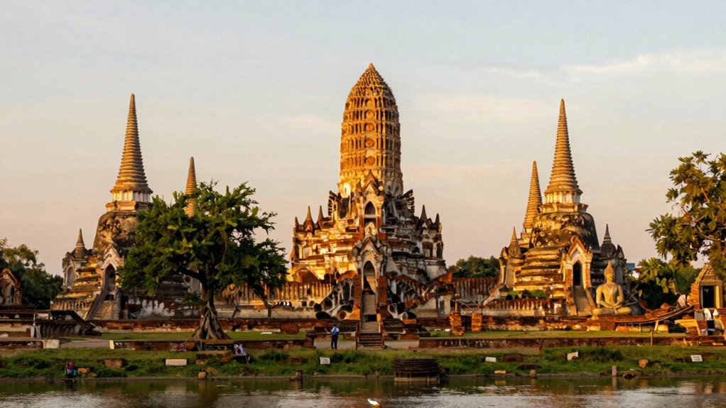 ayutthaya temples by sunrise and sunset