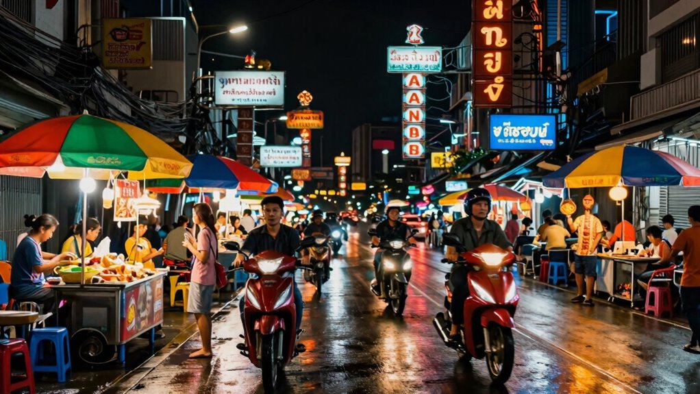 bangkok night lights trails reflections