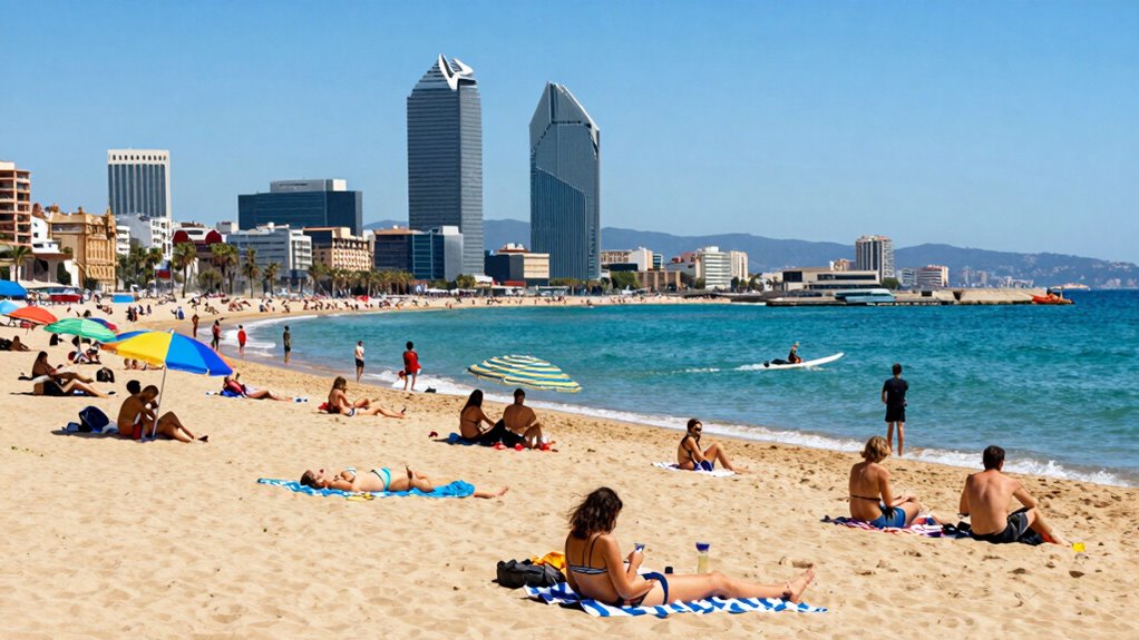 barceloneta beach sun paddle seafood