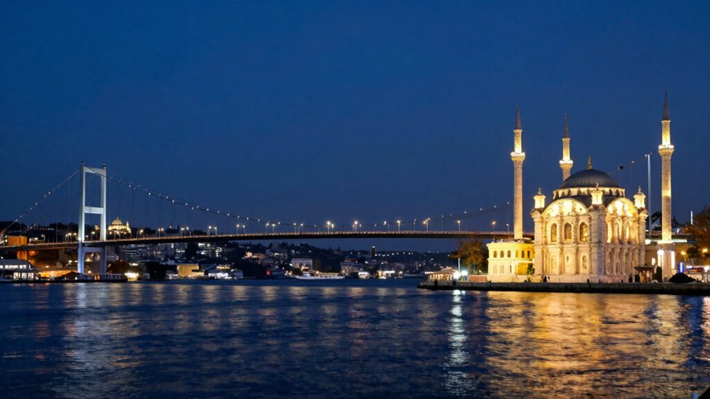 bosphorus night bridges reflections