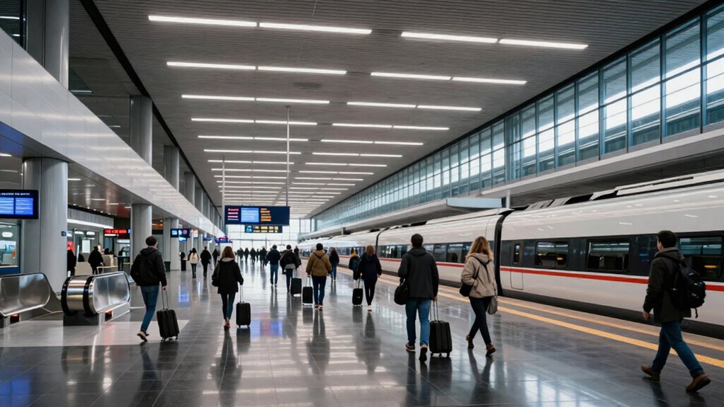 escalators to schiphol plaza trains