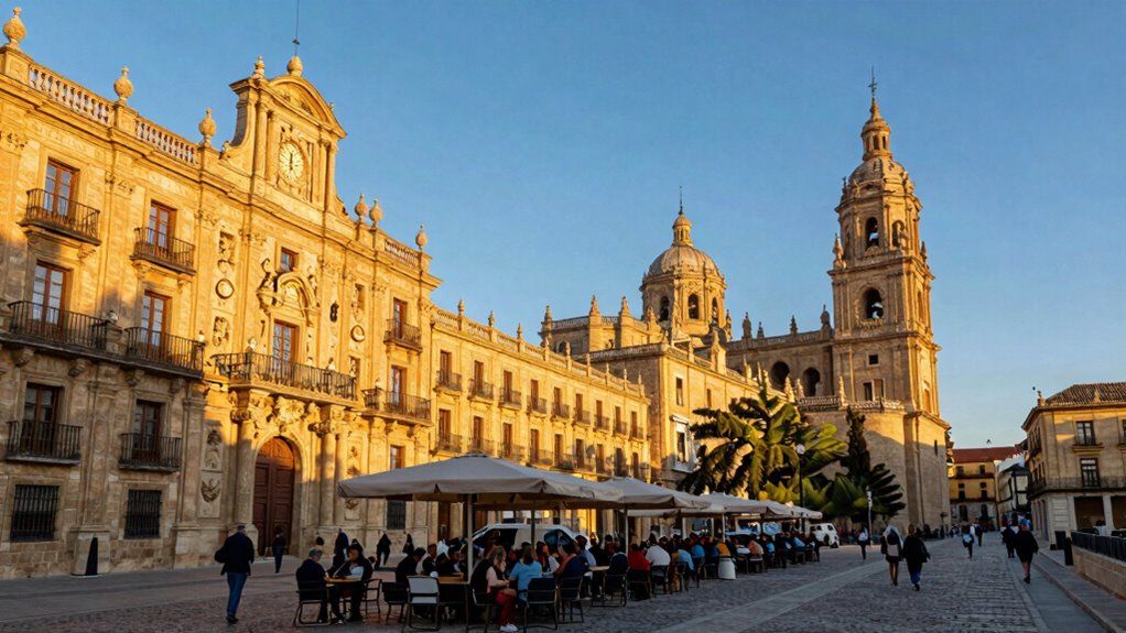 golden limestone plaza mayor twin cathedrals
