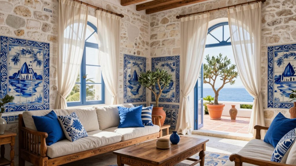 greek inspired interior whitewashed arches natural materials