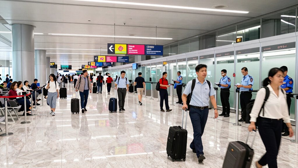 long immigration lines during peak periods