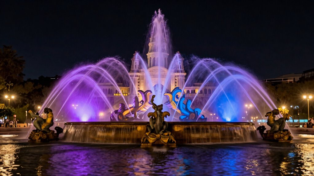 magic fountain shows montju c at dusk