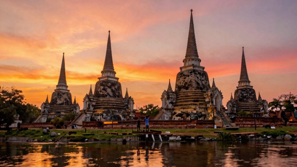 sunrise silhouettes at ayutthaya temples