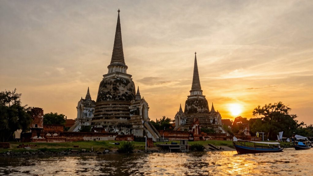 sunset reflections at wat chaiwatthanaram