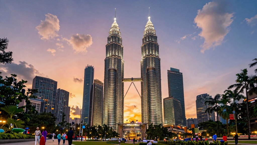 golden hour skyline at petronas towers