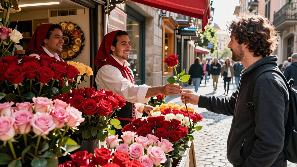 traditional sant jordi rose stalls barcelona